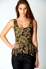 Black and yellow peplum top at Boohoo