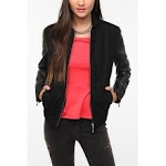 Black jacket with leather sleeves at Urban Outfitters