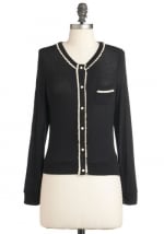 Black cardigan with white trim at Modcloth