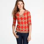 Orange argyle sweater at J. Crew