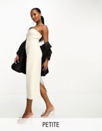 4th Reckless Petite exclusive leather look bandeau midi dress in cream at ASOS