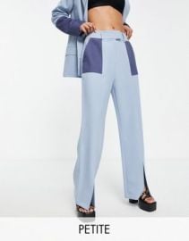 4th Reckless Petite tailored pants in color block blue - part of a set at ASOS