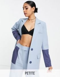 4th Reckless Petite tailored suit jacket in color block blue - part of a set at ASOS