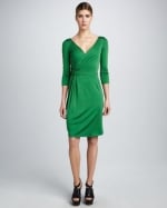 Green wrap dress like Robins at Neiman Marcus