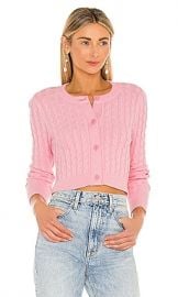 525 Cropped Cable Cardigan in Flamingo Pink at Revolve