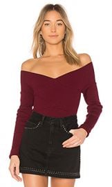 525 america Rib Double V Criss Cross Sweater in Black Cherry from Revolve com at Revolve