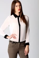 White blouse with black contrast like Robins at Boohoo