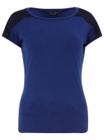 Blue top with black shoulders at Dorothy Perkins