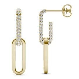 58 CTW Round Caydia Lab Grown Diamond Accented Chain Link Drop Earrings 14K Yellow Gold  Charles amp Colvard at Charles and Colvard