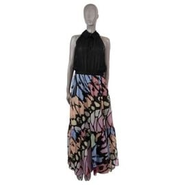 69694 auth CHANEL black amp multi silk 2022 22S FLORAL CHIFFON MAXI Dress 42 L eBay at eBay