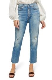 7 For All Mankind Distressed High Waist Exposed Button Fly Crop Jeans at Nordstrom