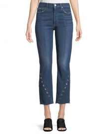 7 For All Mankind Edie Cropped Straight-Leg Jeans w/ Grommets at Bergdorf Goodman