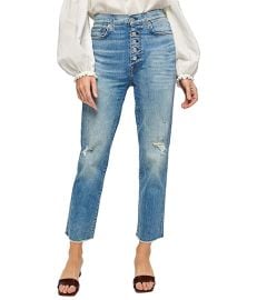 7 For All Mankind High-Waist Cropped Straight w Exposed Buttons in AquariusDestroy  com at Zappos