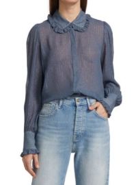 7 For All Mankind Metallic Stripe Ruffle Collar Shirt on SALE at Saks Off 5th