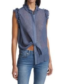 7 For All Mankind Metallic Stripe Sleeveless Ruffle Shirt on SALE at Saks Off 5th