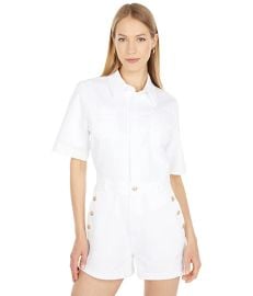 7 For All Mankind Welt amp Button Romper in Broken Twill White  com at Zappos