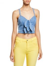 7 for all mankind Cropped Double Tie-Front Denim Bustier at Neiman Marcus