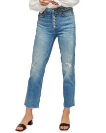 7 for all mankind High-Waist Cropped Straight Jeans with Button Fly at Neiman Marcus