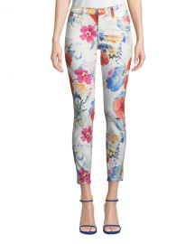 7 for all mankind The Ankle Skinny Mid-Rise Floral-Print Jeans at Neiman Marcus