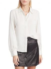 70s Contrast Stitch Puff-Sleeve Silk Shirt at Saks Fifth Avenue