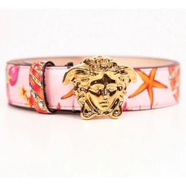 8032 NEW 395 VERSACE Pink Leather Tresor De La Mer Runway GOLD MEDUSA BELT NWT eBay at eBay