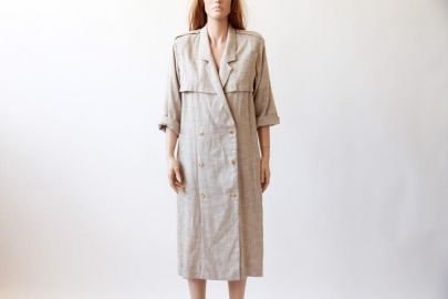 80s linen double breasted trench dress | trench coat | cargo dress at Etsy