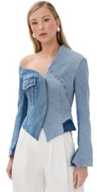 A. W.A. K.E. MODE Upcycled Denim Off Shoulder Jacket Blue Denim 40 at Shopbop