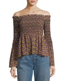 A L C  Agra Off-the-Shoulder Floral-Print Silk Top at Neiman Marcus