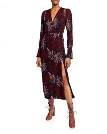 A L C  Bailey Long-Sleeve Printed Midi Dress at Neiman Marcus