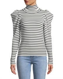 A L C  Baker Striped Puff-Sleeve Turtleneck Sweater at Neiman Marcus