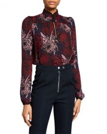 A L C  Beatrix Printed Band-Collar Top at Neiman Marcus