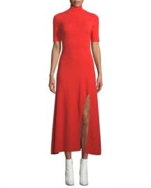 A L C  Caplan Turtleneck Short-Sleeve Slit-Front Long Dress at Neiman Marcus