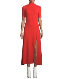 A L C  Caplan Turtleneck Short-Sleeve Slit-Front Long Dress at Neiman Marcus