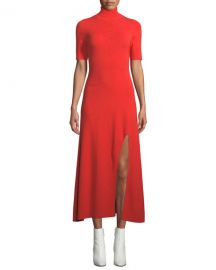 A L C  Caplan Turtleneck Short-Sleeve Slit-Front Long Dress at Neiman Marcus