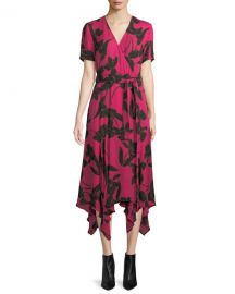 A L C  Cora Floral-Print Silk Midi Wrap Dress   Neiman Marcus at Neiman Marcus