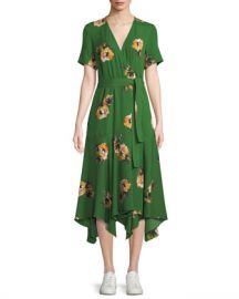 A L C  Cora Floral Silk Wrap Midi Dress at Neiman Marcus