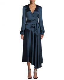 A L C  Darby Asymmetric Long-Sleeve Silk Wrap Dress at Neiman Marcus