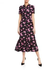 A L C  Dylan Floral Short-Sleeve Flounce Dress at Neiman Marcus