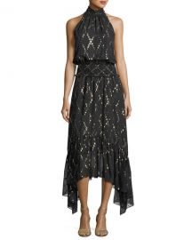 A L C  Easton Sleeveless Halter-Neck Long Chiffon Dress w  Metallic at Neiman Marcus