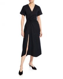 A L C  Edie V-Neck Short-Sleeve Ruched Dress w  Slit at Neiman Marcus