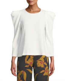 A L C  Farren Strong-Shoulder Crepe Top at Neiman Marcus