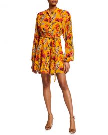 A L C  Jen Floral Silk Belted Flounce Dress at Neiman Marcus