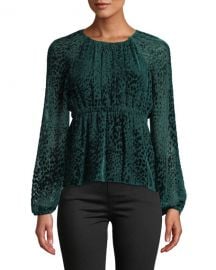 A L C  Karen Spotted Velvet Long-Sleeve Top at Neiman Marcus