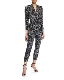 A L C  Kieran Printed Long-Sleeve Belted Jumpsuit at Neiman Marcus