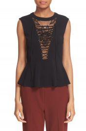 A L C  Lace-Up Lace Inset Peplum Top at Nordstrom