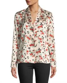 A L C  Leomie Floral-Print Silk Button-Front Top at Neiman Marcus