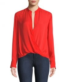 A L C  Luca Draped V-Neck Silk Long-Sleeve Top at Neiman Marcus