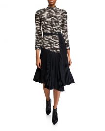 A L C  Peyton Zebra Mock-Neck 3 4-Sleeve Pleated Dress at Neiman Marcus