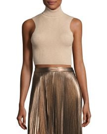 A L C  Presley Sleeveless Ribbed Metallic Crop Top  Bisque Gold at Neiman Marcus