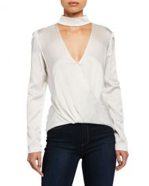 A L C  Raquel Mock-Neck High-Low Silk Cutout Top at Neiman Marcus